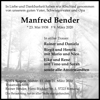 Traueranzeige von Manfred Bender von Siegener Zeitung