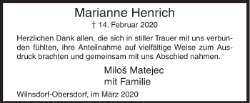 Traueranzeige von Marianne Henrich von Siegener Zeitung