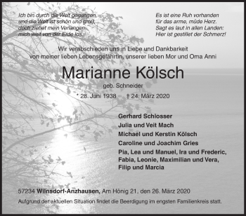 Traueranzeige von Marianne Kölsch von Siegener Zeitung