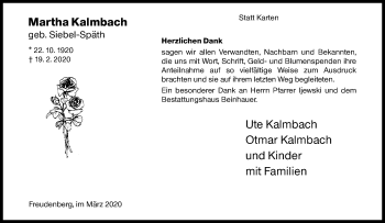 Traueranzeige von Martha Kalmbach von Siegener Zeitung