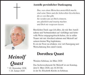 Traueranzeige von Meinolf Quast von Siegener Zeitung