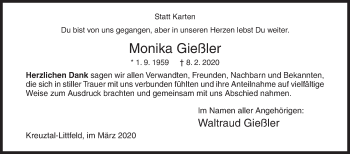 Traueranzeige von Monika Gießler von Siegener Zeitung