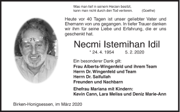 Traueranzeige von Necmi Istemihan Idil von Siegener Zeitung