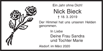 Traueranzeige von Nick Bieck von Siegener Zeitung