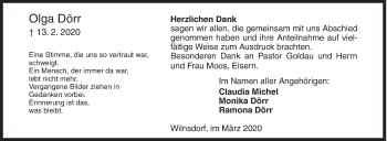 Traueranzeige von Olga Dörr von Siegener Zeitung