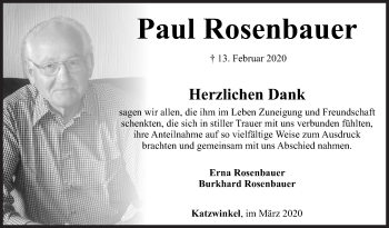 Traueranzeige von Paul Rosenbauer von Siegener Zeitung
