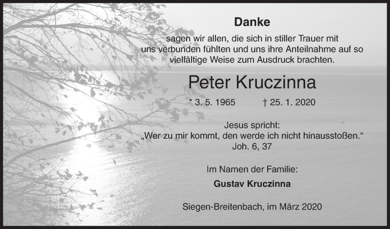  Traueranzeige für Peter Kruczinna vom 04.03.2020 aus Siegener Zeitung