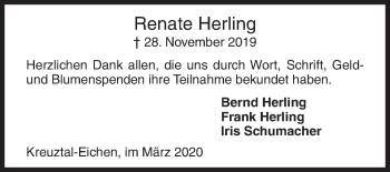 Traueranzeige von Renate Herling von Siegener Zeitung