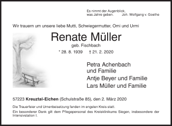 Traueranzeige von Renate Müller von Siegener Zeitung