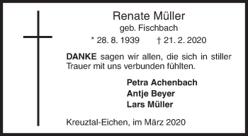 Traueranzeige von Renate Müller von Siegener Zeitung
