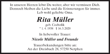 Traueranzeige von Rita Müller von Siegener Zeitung