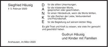 Traueranzeige von Siegfried Häusig von Siegener Zeitung