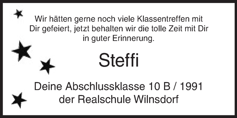  Traueranzeige für Steffi  vom 28.03.2020 aus Siegener Zeitung