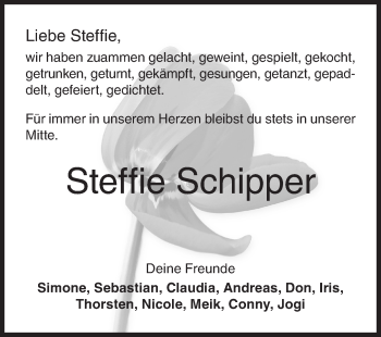 Traueranzeige von Steffie Schipper von Siegener Zeitung