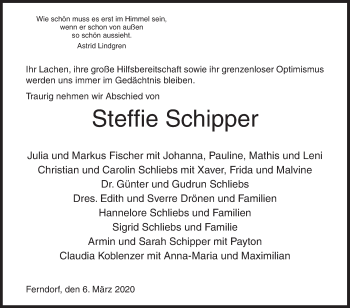 Traueranzeige von Steffie Schipper von Siegener Zeitung