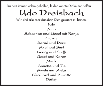 Traueranzeige von Udo Dreisbach von Siegener Zeitung