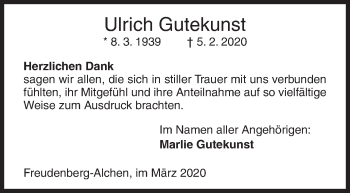 Traueranzeige von Ulrich Gutekunst von Siegener Zeitung