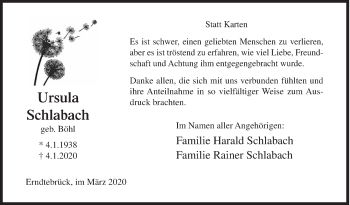 Traueranzeige von Ursula Schlabach von Siegener Zeitung