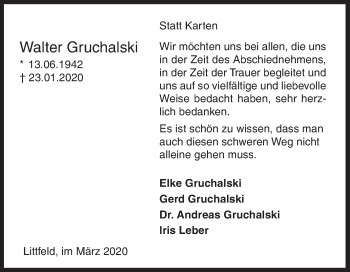 Traueranzeige von Walter Gruchalski von Siegener Zeitung