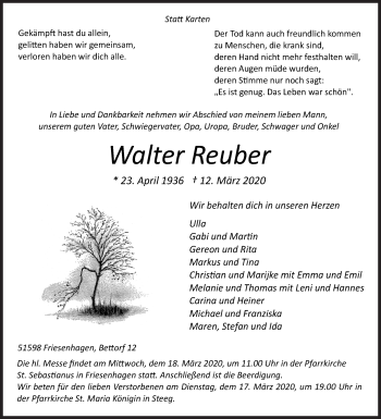Traueranzeige von Walter Reuber von Siegener Zeitung
