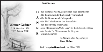 Traueranzeige von Werner Geßner von Siegener Zeitung
