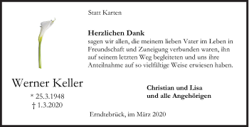 Traueranzeige von Werner Keller von Siegener Zeitung