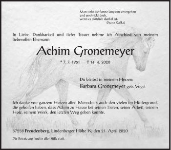 Traueranzeige von Achim Gronemeyer von Siegener Zeitung