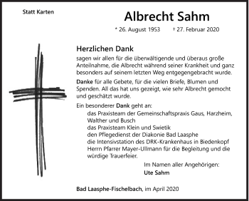 Traueranzeige von Albrecht Sahm von Siegener Zeitung