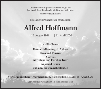 Traueranzeige von Alfred Hoffmann von Siegener Zeitung