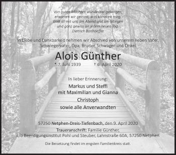 Traueranzeige von Alois Günther von Siegener Zeitung