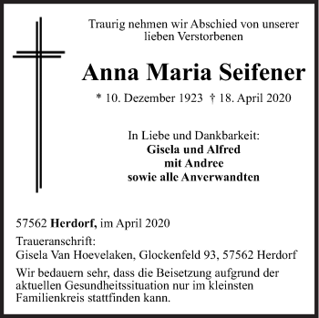 Traueranzeige von Anna Maria Seifener von Siegener Zeitung
