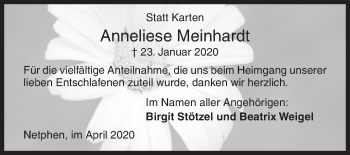 Traueranzeige von Anneliese Meinhardt von Siegener Zeitung