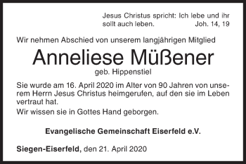 Traueranzeige von Anneliese Müßener von Siegener Zeitung
