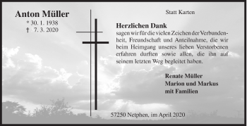 Traueranzeige von Anton Müller von Siegener Zeitung
