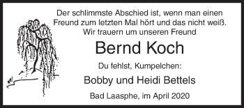 Traueranzeige von Bernd Koch von Siegener Zeitung