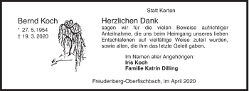 Traueranzeige von Bernd Koch von Siegener Zeitung