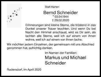 Traueranzeige von Bernd Schneider von Siegener Zeitung