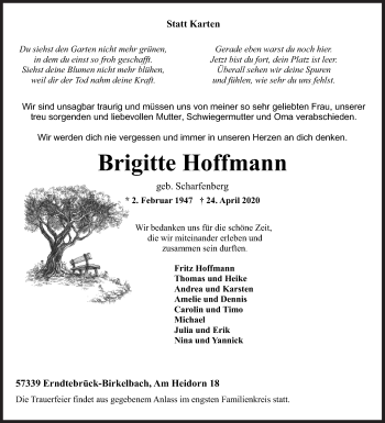 Traueranzeige von Brigitte Hoffmann von Siegener Zeitung