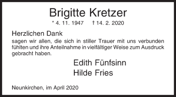 Traueranzeige von Brigitte Kretzer von Siegener Zeitung