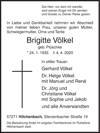 Traueranzeige von Brigitte Völkel von Siegener Zeitung