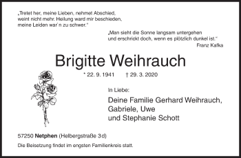 Traueranzeige von Brigitte Weihrauch von Siegener Zeitung