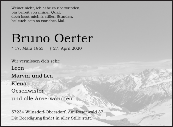 Traueranzeige von Bruno Oerter von Siegener Zeitung