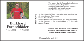 Traueranzeige von Burkhard Farnschläder von Siegener Zeitung