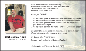 Traueranzeige von Carl-Gustav Koch von Siegener Zeitung