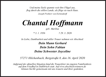 Traueranzeige von Chantal Hoffmann von Siegener Zeitung