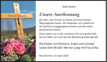 Traueranzeige von Christel Schneider von Siegener Zeitung