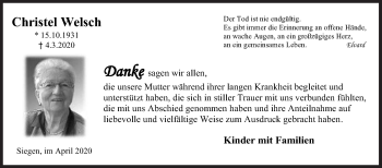 Traueranzeige von Christel Welsch von Siegener Zeitung