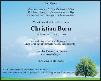 Traueranzeige von Christian Born von Siegener Zeitung