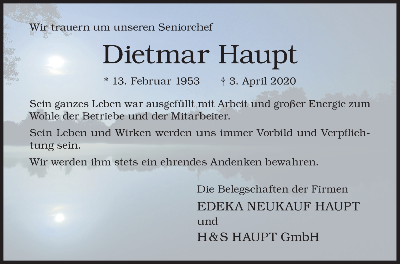  Traueranzeige für Dietmar Haupt vom 07.04.2020 aus Siegener Zeitung