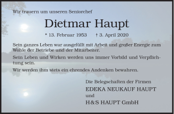 Traueranzeige von Dietmar Haupt von Siegener Zeitung